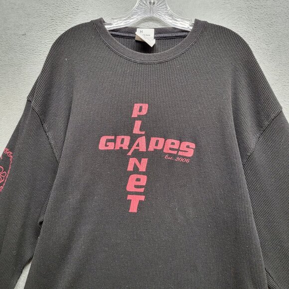 Planet Of The Grapes Men Shirt 3XL‎ Black Waffle Knit Long Sleeve Logo Tee - Picture 4 of 8